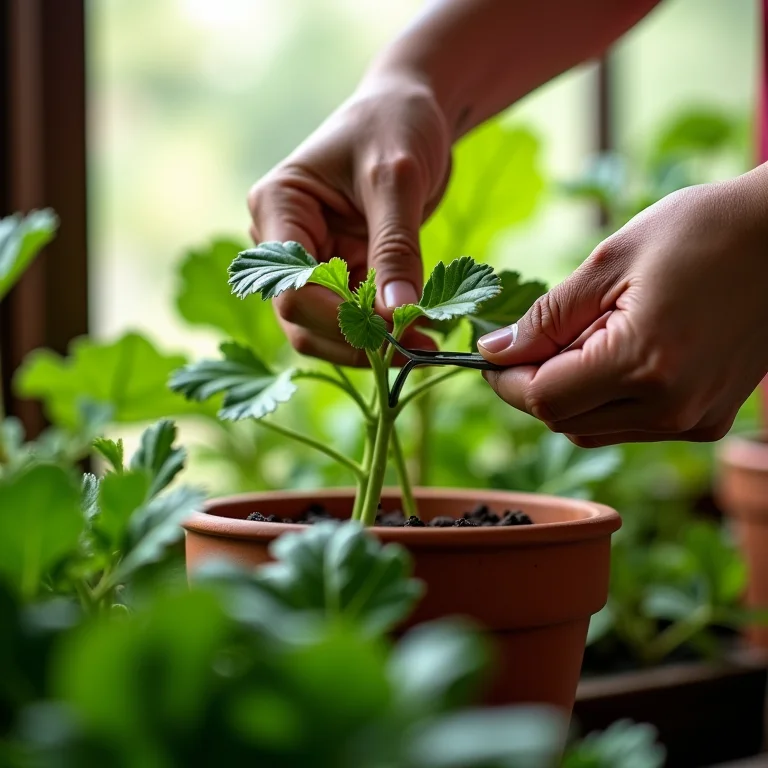 Mãos podando delicadamente uma hortaliça para estimular a rebrota.