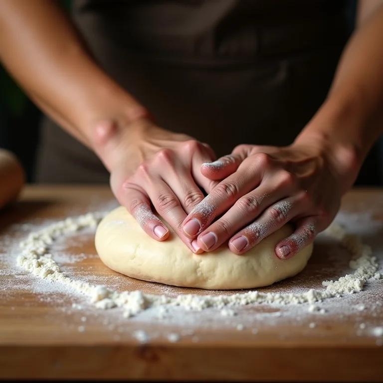 Mãos preparando massa de torta