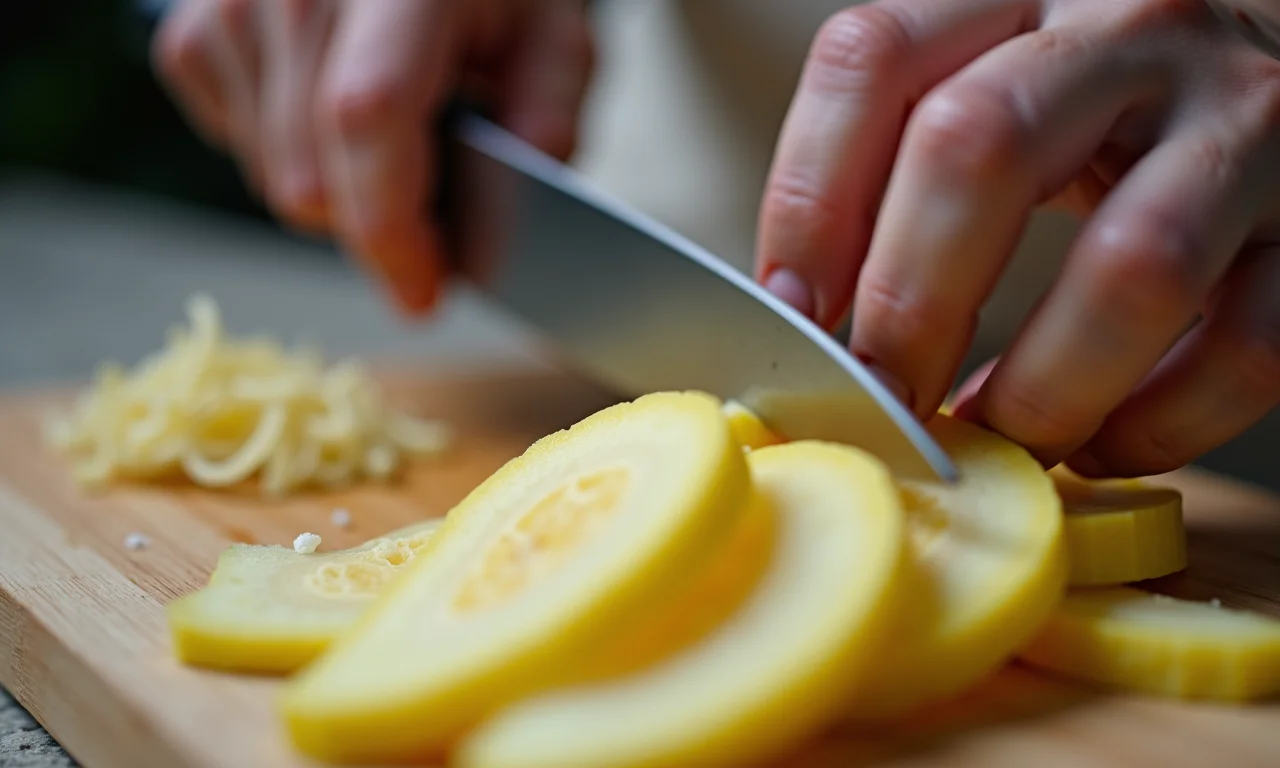 Mãos preparando quiabo para evitar que fique babento. Dicas de culinária.