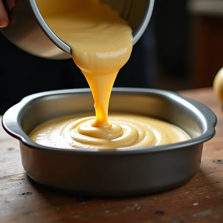 Massa do bolo de cenoura sendo despejada na forma