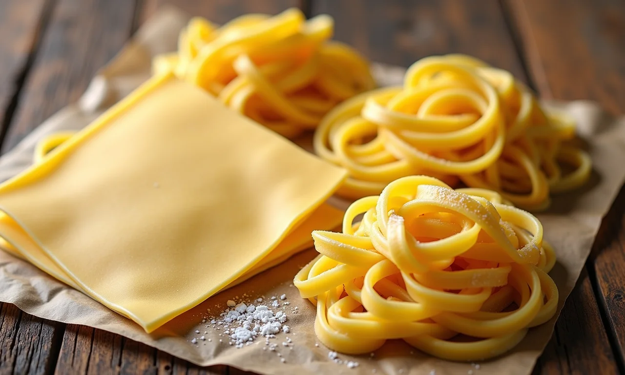 Massa fresca e massa seca para lasanha lado a lado.