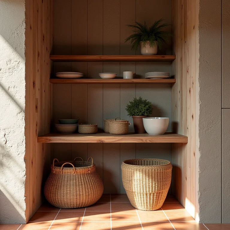 Materiais rústicos para construir uma despensa charmosa.