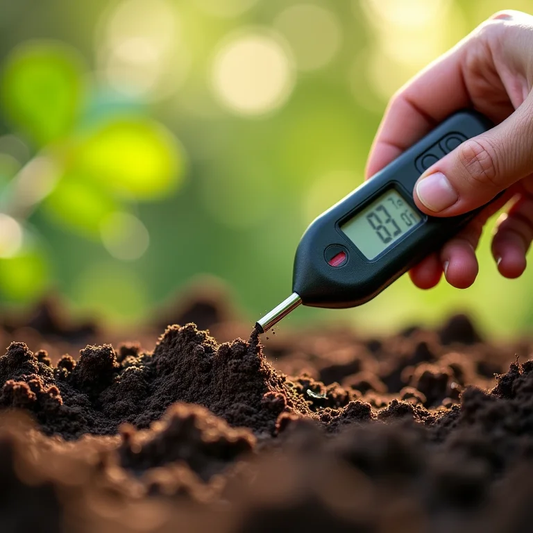 Medição do pH do solo com turfa para controle da acidez.