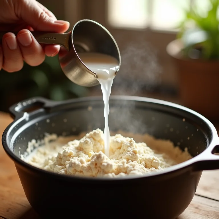 Medindo a proporção correta de água para o angu.