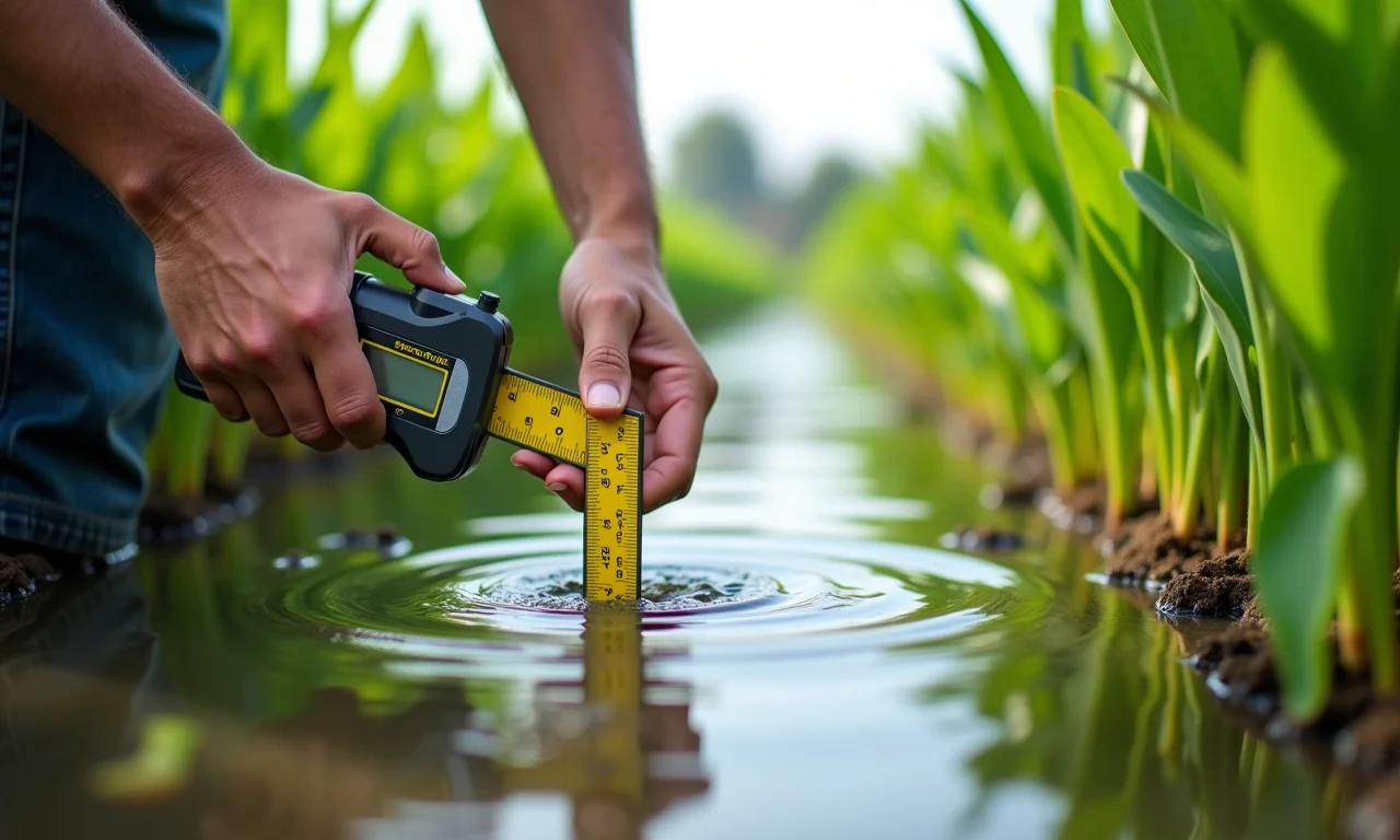 Medindo o nível de água para irrigação do feijão caupi.
