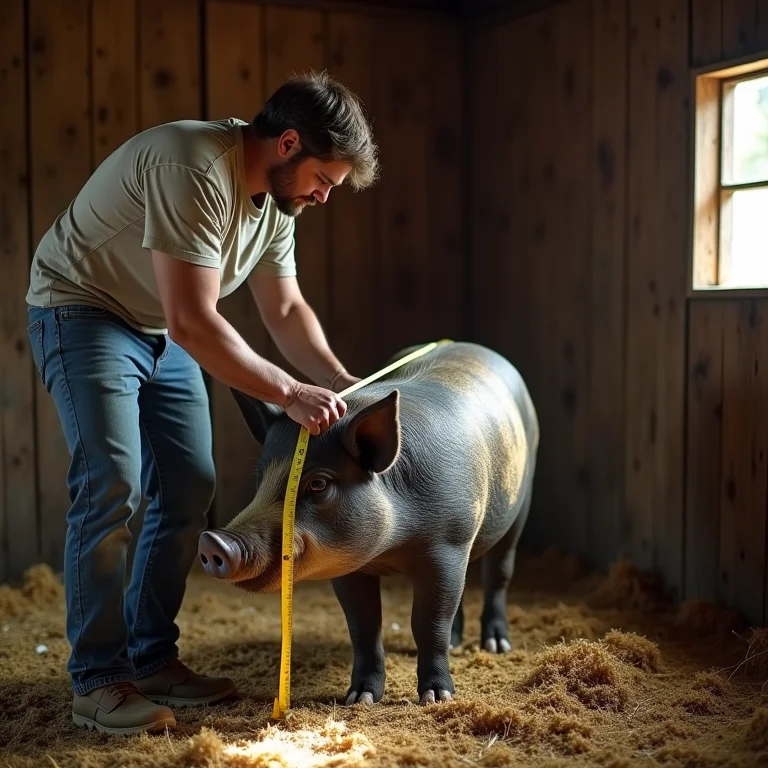 Medindo um porco vietnamita adulto.