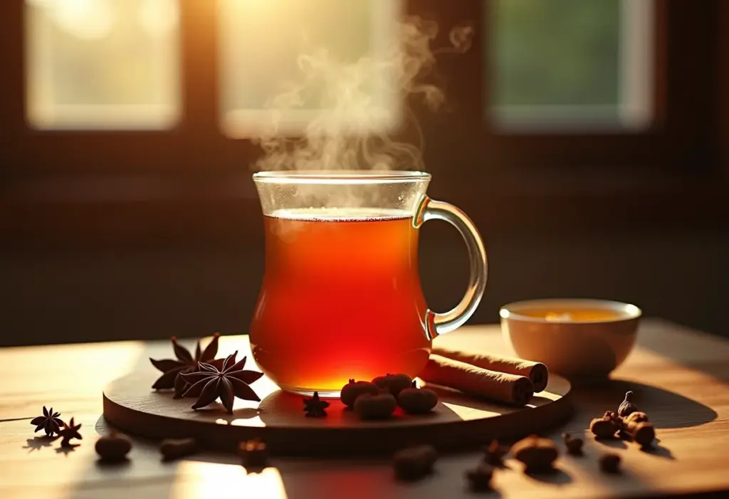 Mesa com chá chai e especiarias