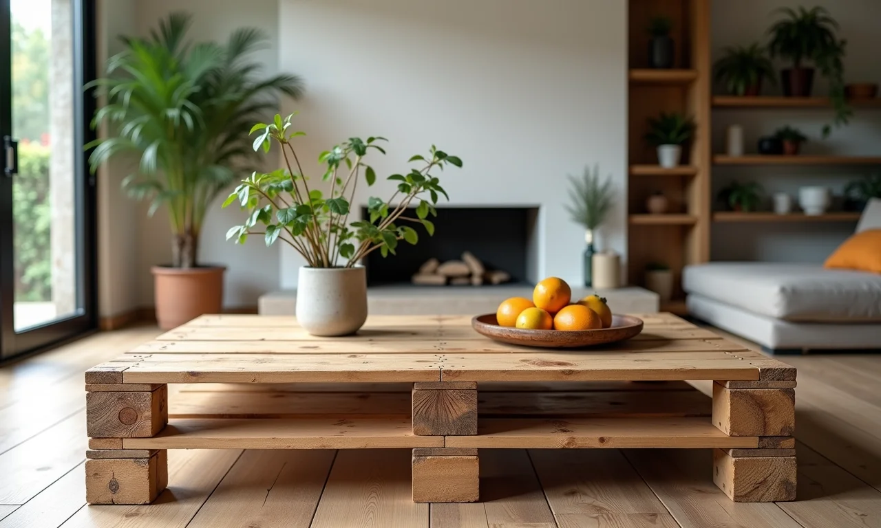 Mesa de centro de palete que promove a sustentabilidade e economia.