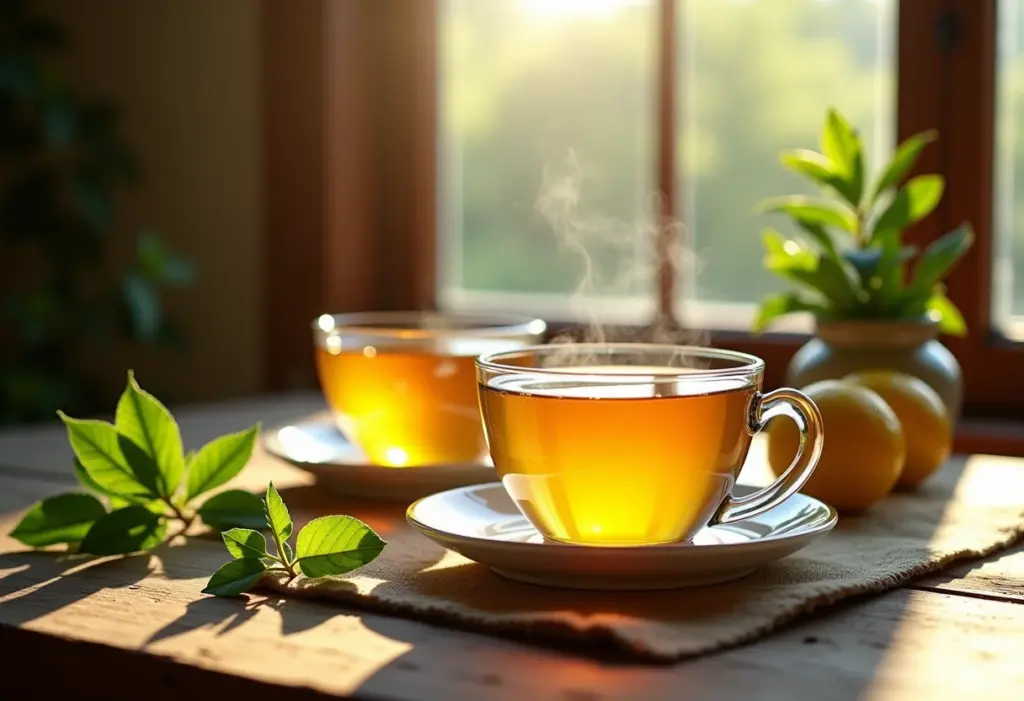 Mesa de chá da tarde com chá de capim-cidreira