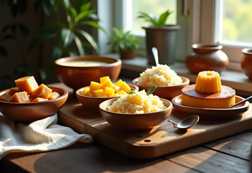 Mesa farta com doces caseiros típicos da roça brasileira.