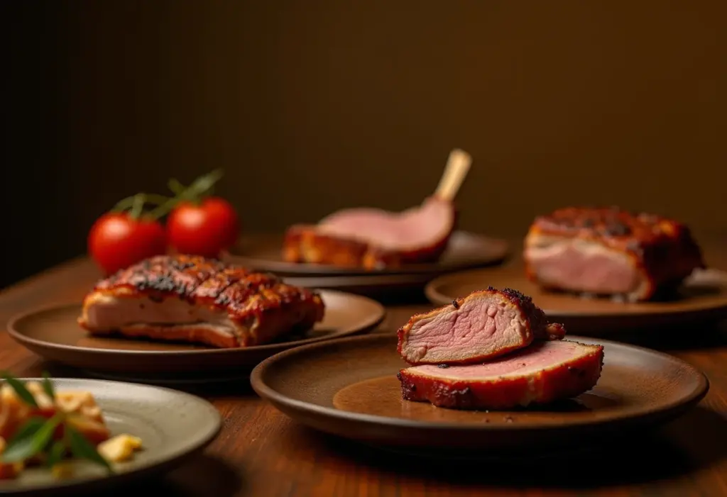 Mesa farta com pratos mineiros de carne de porco