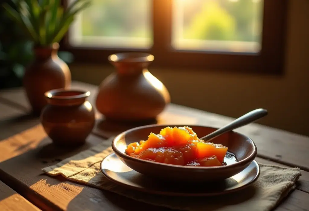 Mesa posta com doce de mangaba caseiro em pote rústico