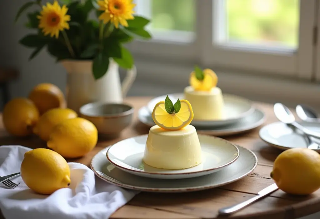 Mesa posta com mousse de limão caseira em estilo rústico