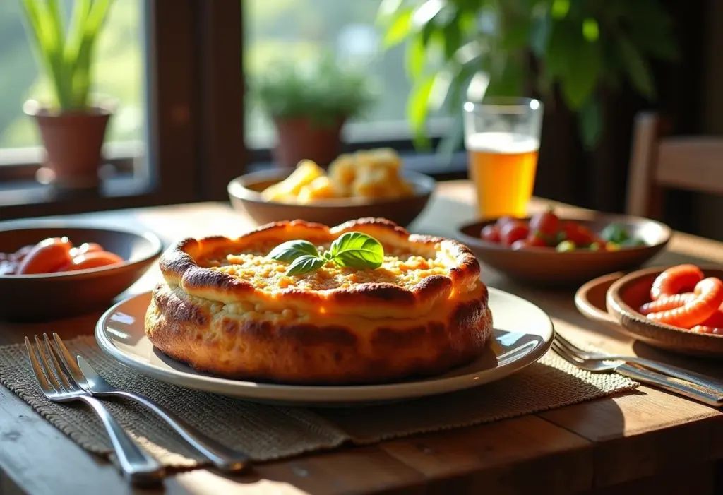 Mesa posta com Torta Capixaba, pronta para a Semana Santa.