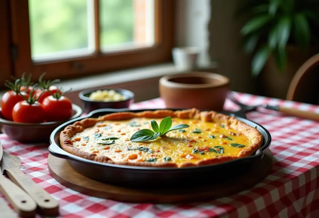 Mesa rústica com frittata italiana