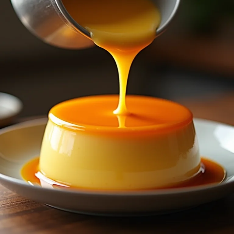 Mistura do pudim sendo despejada em forma caramelizada.