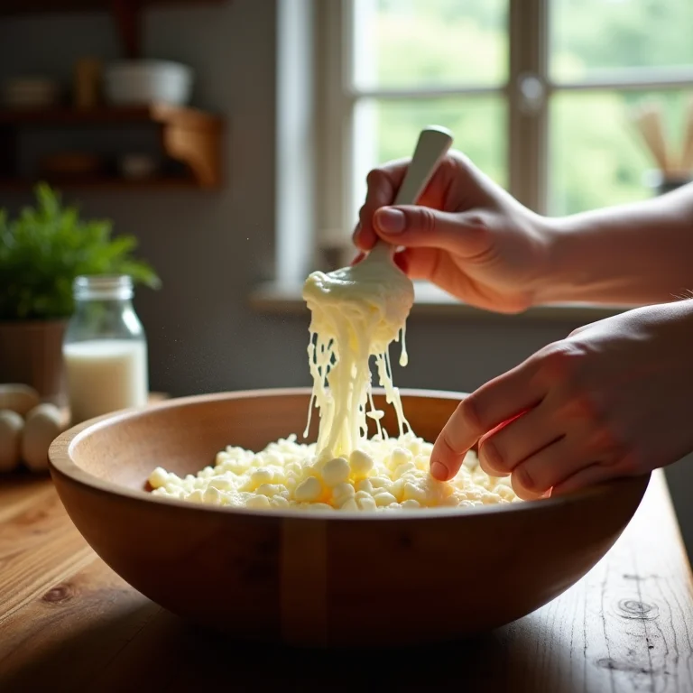 Misturando os ingredientes do pão de queijo.