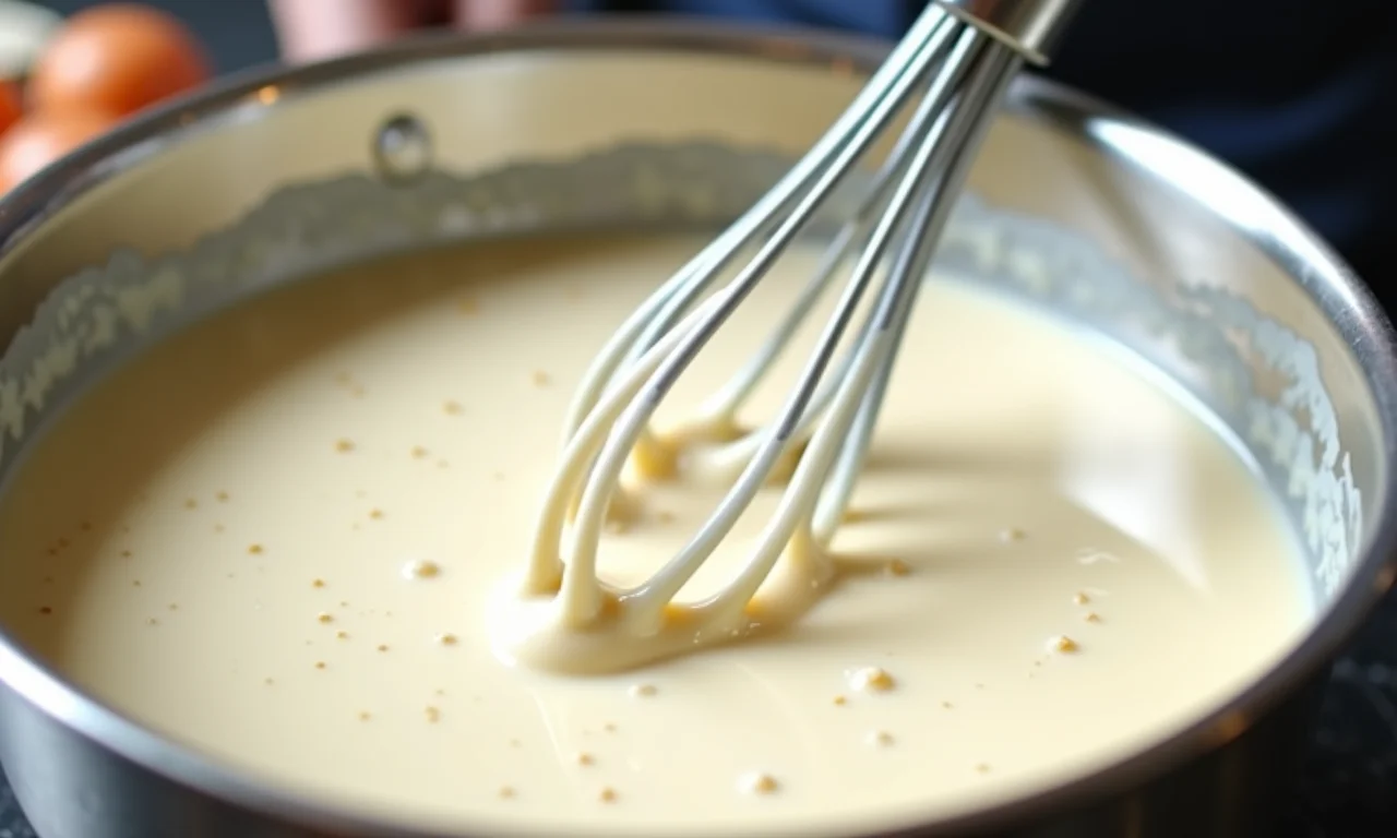Molho branco cremoso sendo preparado em uma tigela.