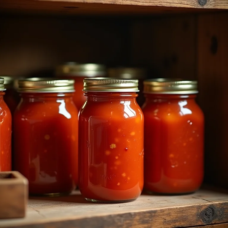 Molho de tomate assado conservado em potes de vidro