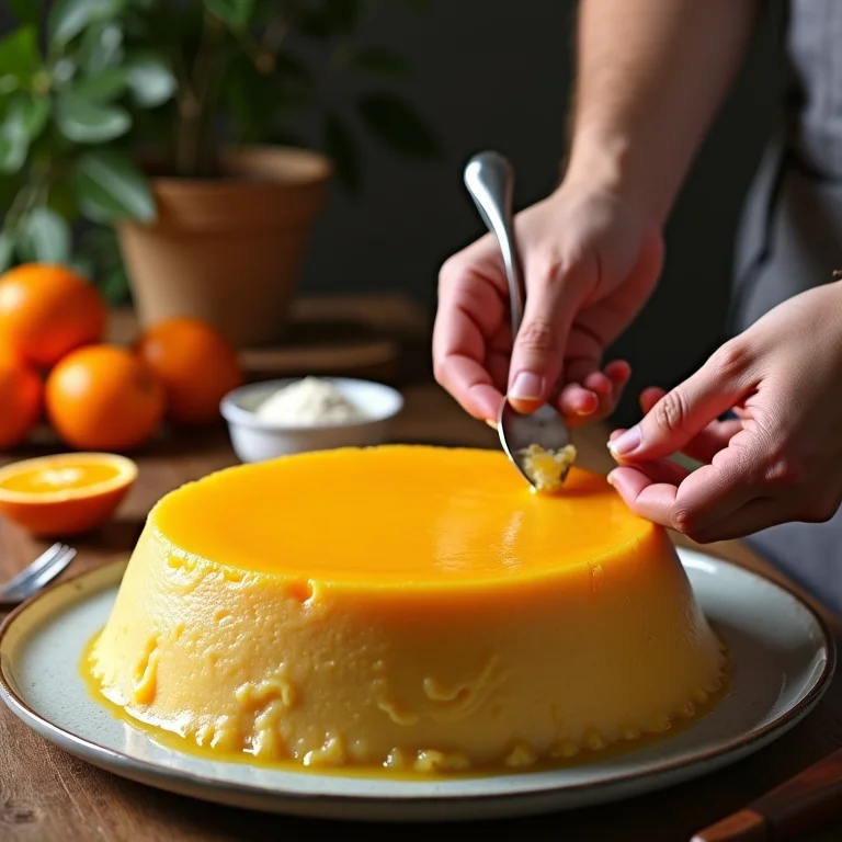 Montagem dos ingredientes para o pudim de laranja
