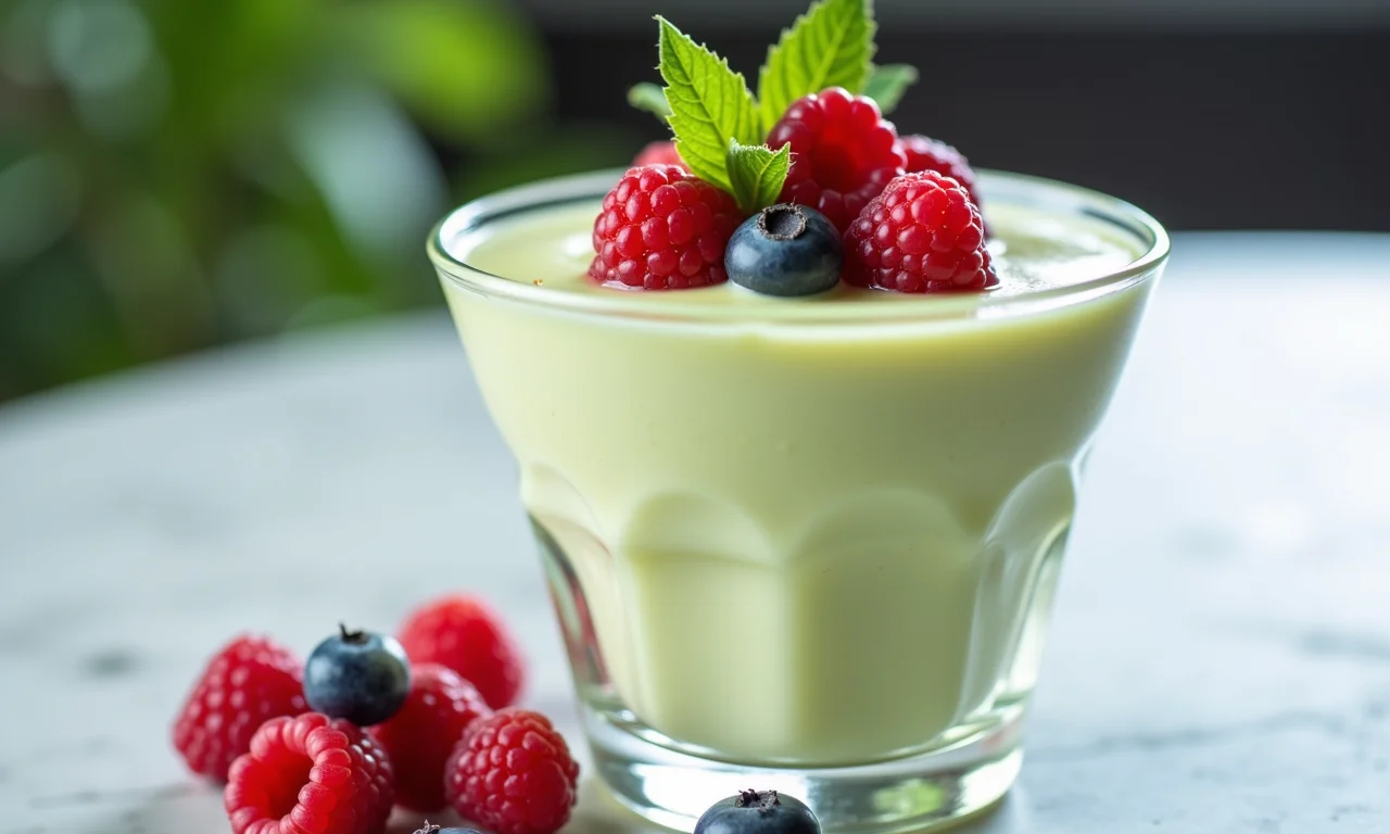 Mousse de limão com frutas vermelhas.