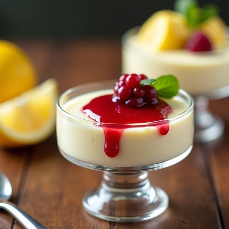 Mousse de limão gelado com calda de frutas vermelhas.