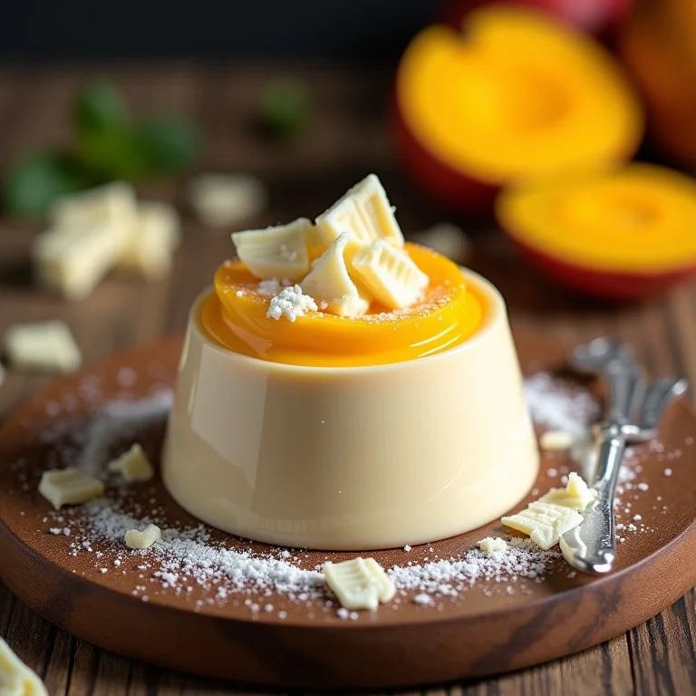 Mousse de manga com chocolate branco.