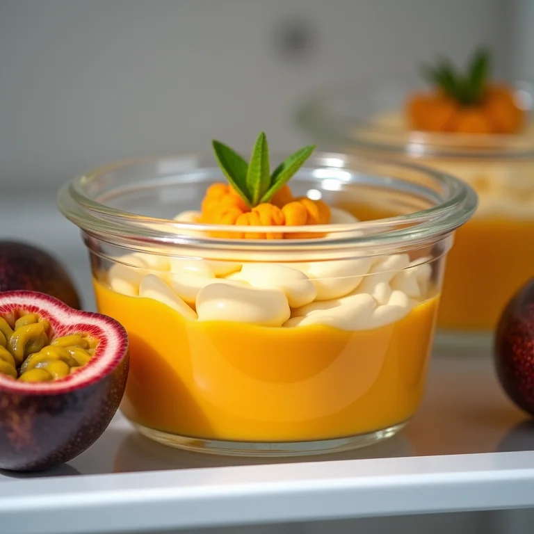 Mousse de maracujá armazenada na geladeira
