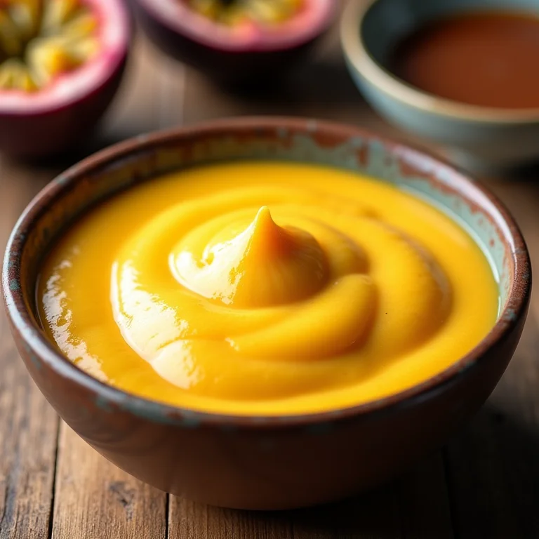 Mousse de maracujá com textura rala, não cremosa.