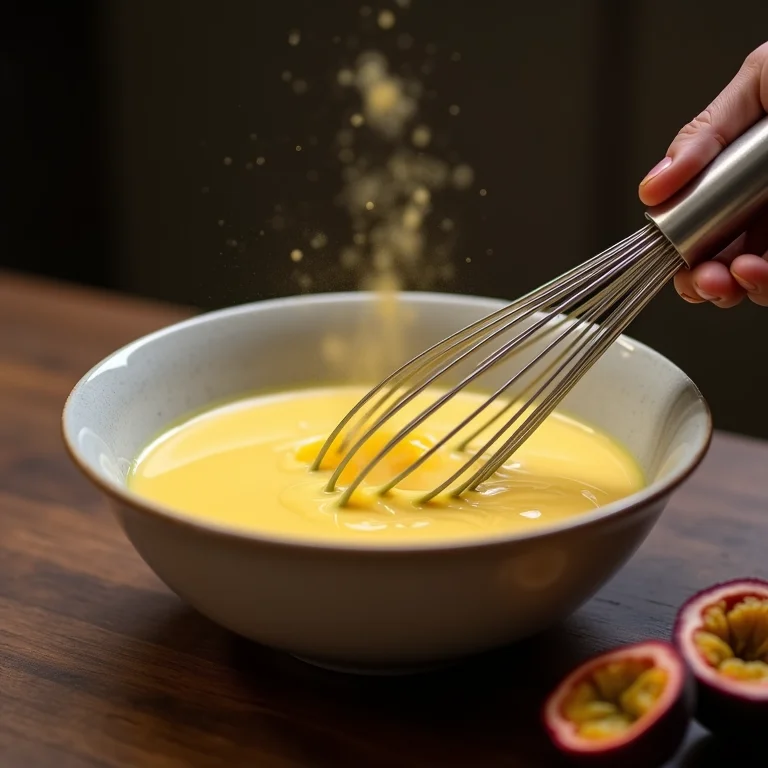 Mousse de maracujá sendo batida para aerar