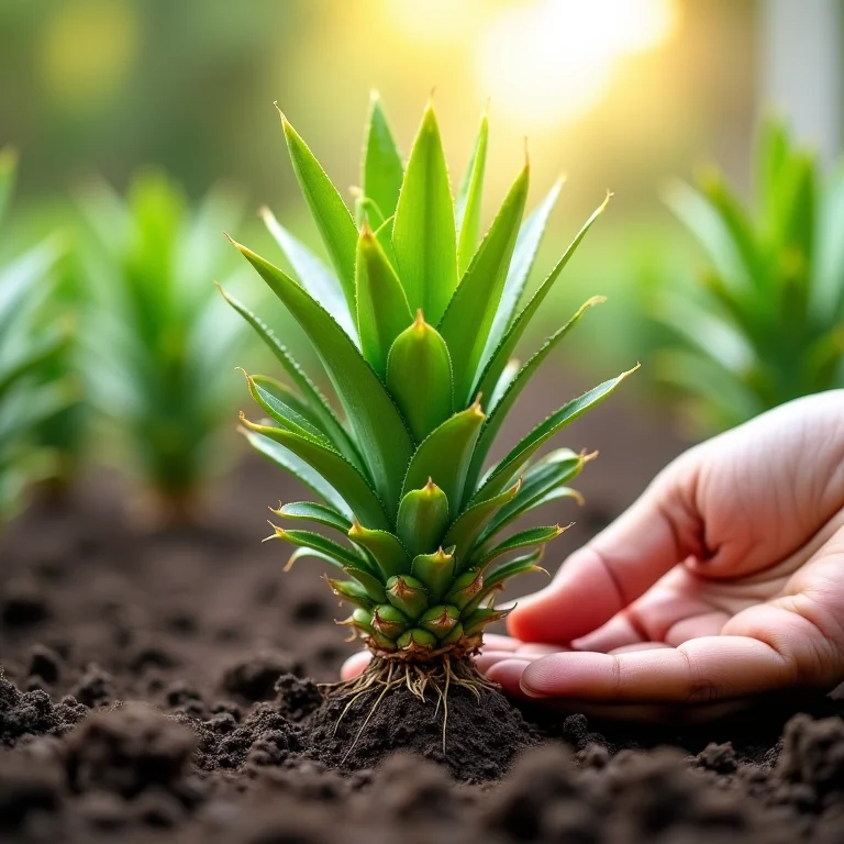 Muda de abacaxi sendo selecionada para plantio.