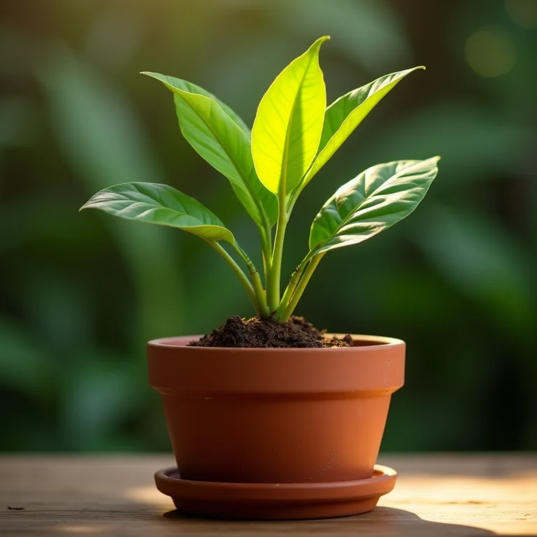 Muda de pitanga saudável em vaso de barro