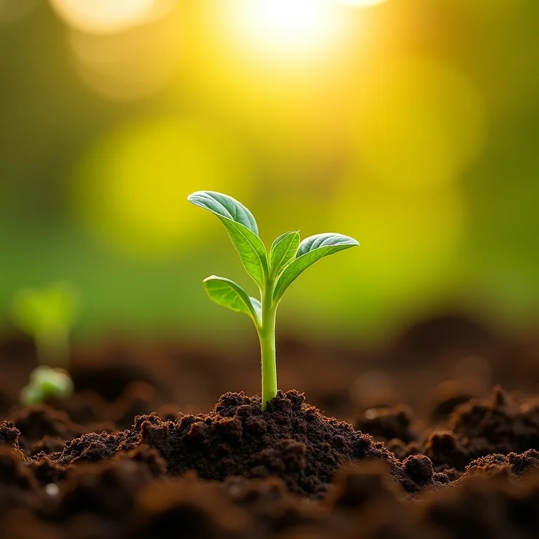 Muda sendo plantada diretamente no solo com turfa.