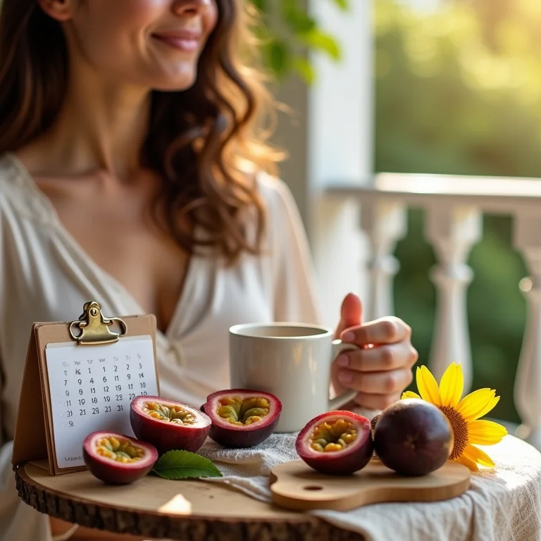 Mulher tomando chá de maracujá e camomila diariamente.