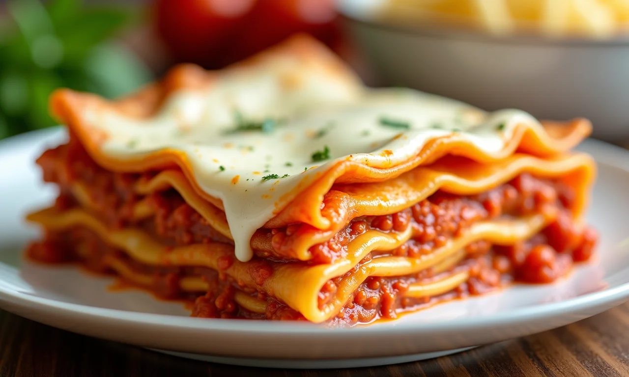 Mussarela e ricota cremosas na lasanha, irresistível.