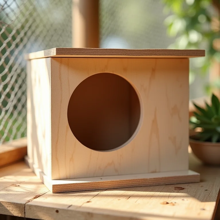 Ninho de MDF para calopsitas em viveiro ensolarado