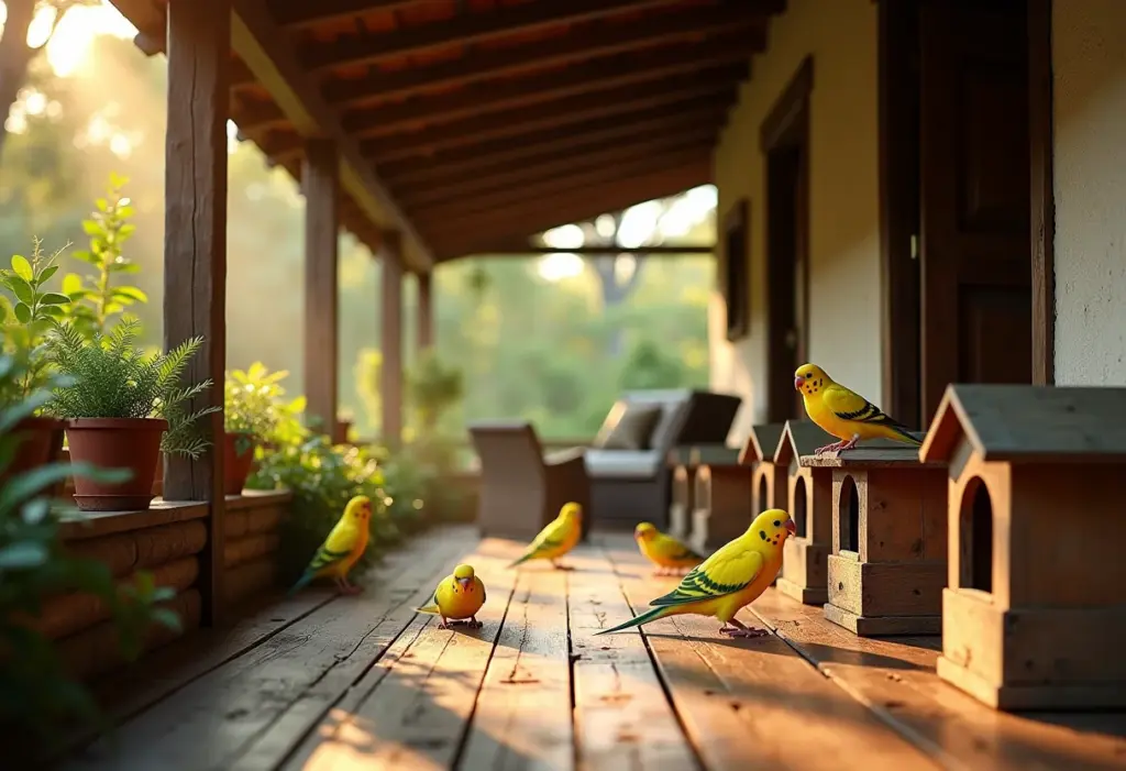 Ninhos para calopsitas em varanda de sítio