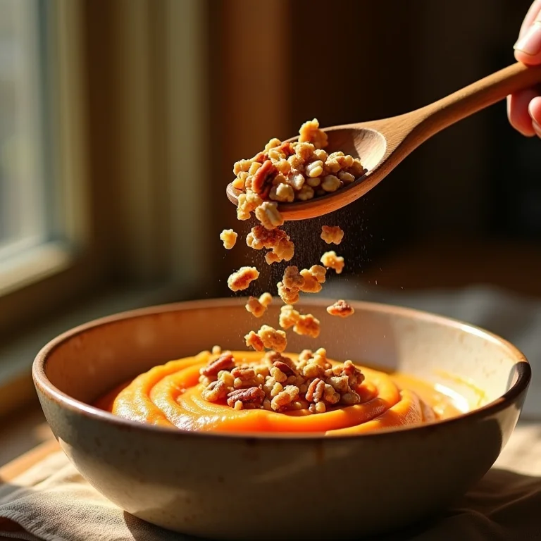 Nozes e castanhas sendo adicionadas à massa do bolo de cenoura.
