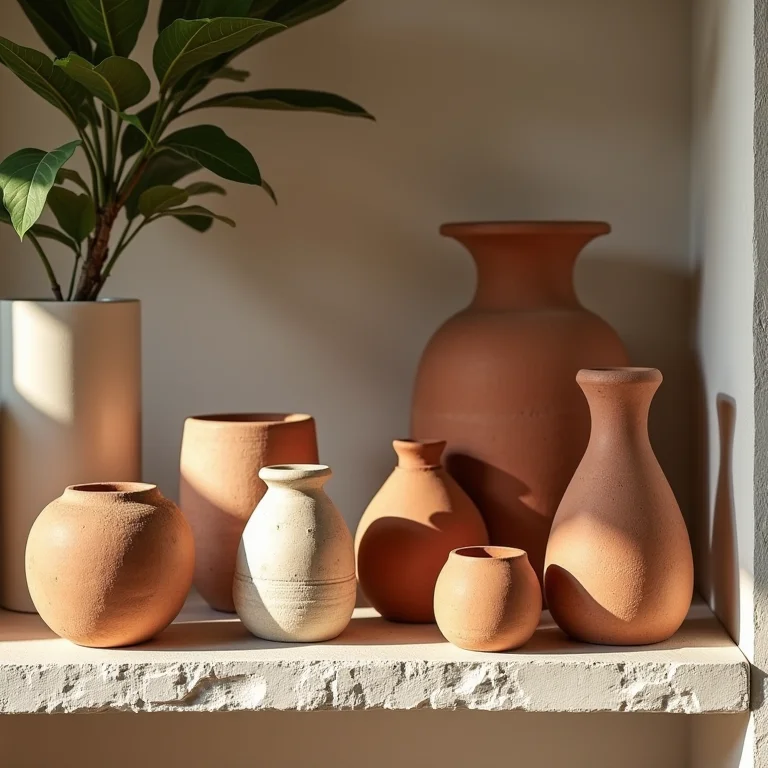 Objetos decorativos de cerâmica rústica