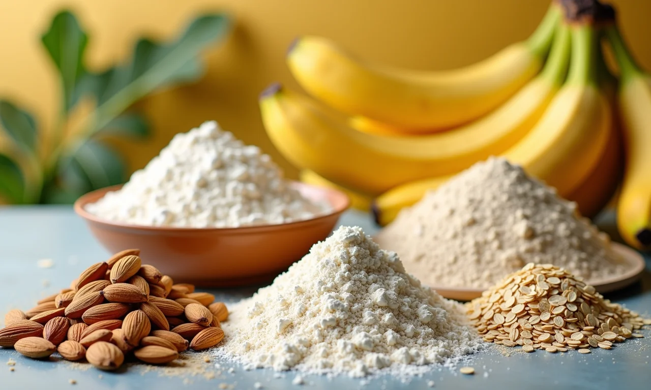 Opções de farinha para a torta de banana.