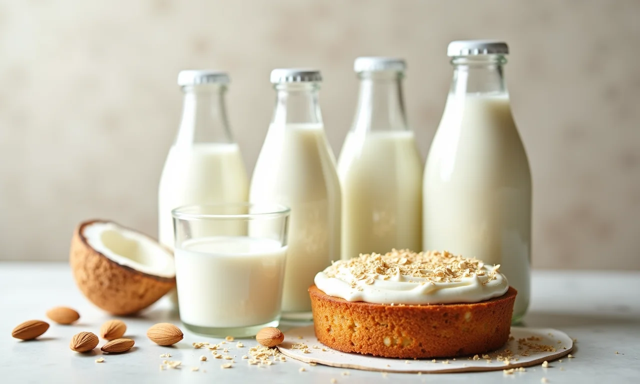 Opções de leite para substituir o leite de coco no bolo.