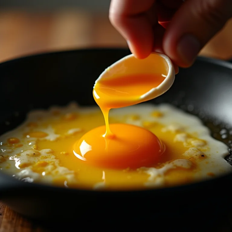 Ovos frescos sendo fritos