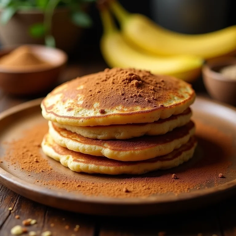 Panqueca de banana com canela em pó.