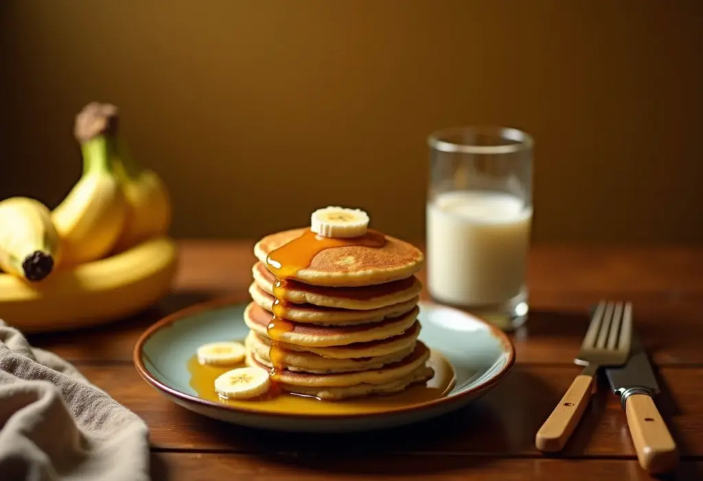 Panqueca de banana perfeita: receita fácil e rápida para o café Panqueca de banana de dois ingredientes em mesa rústica