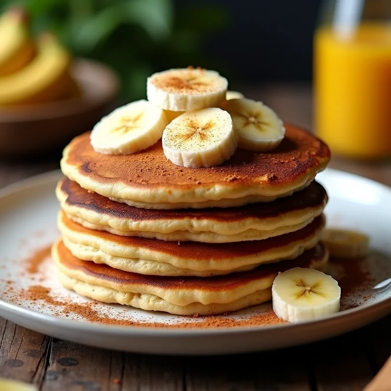 Panqueca de banana fit com canela e rodelas de banana.
