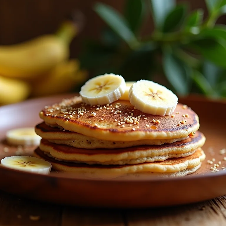 Panqueca de banana vegana com leite vegetal.