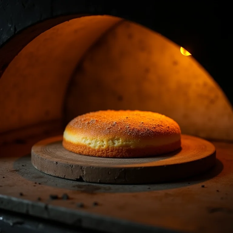 Pão de queijo assando no forno a lenha.
