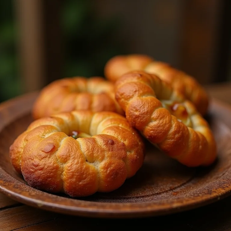 Pão de queijo recheado com carne seca saindo do forno.