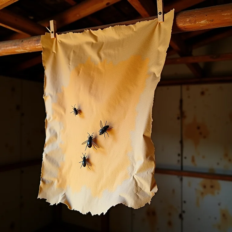 Papel mata-moscas adesivo pendurado no curral