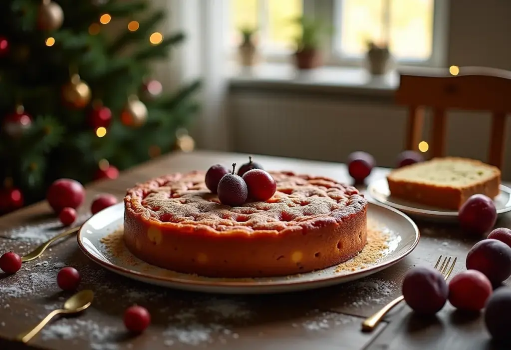 Pavê de ameixa com coco decorado para o Natal